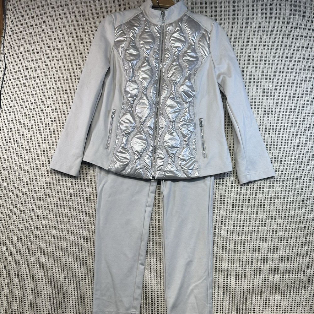 i’cona Silver Metallic Track Suit Set US 8/12 Y2K Luxe Athleisure Futurism